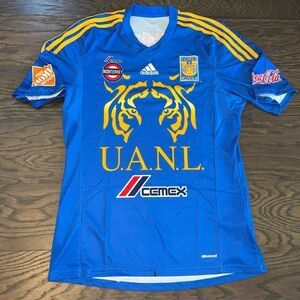 Men's Adidas UNAL Tigres 6/2013 Soccer Jersey L men’s Climacool Blue Worn Used